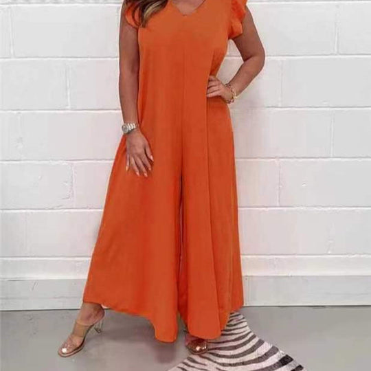 Damen Weit geschnittenes Jumpsuit mit V-Ausschnitt