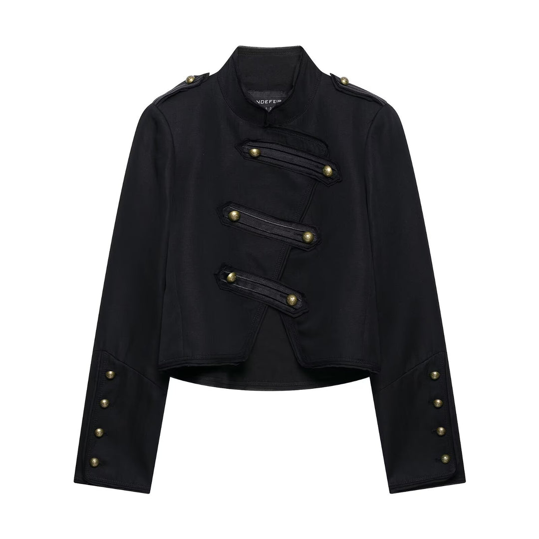 Damen Kurz geschnittene Paradejacke mit Stehkragen und Zierbesatz Shop Nory