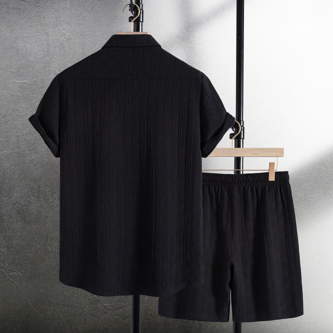 Damen Kurzarmhemden mit strukturiertem Muster und bequemen Shorts Shopnory