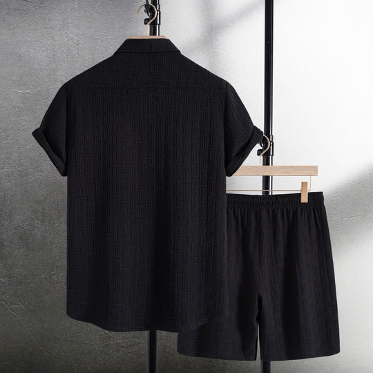 Damen Kurzarmhemden mit strukturiertem Muster und bequemen Shorts Shopnory