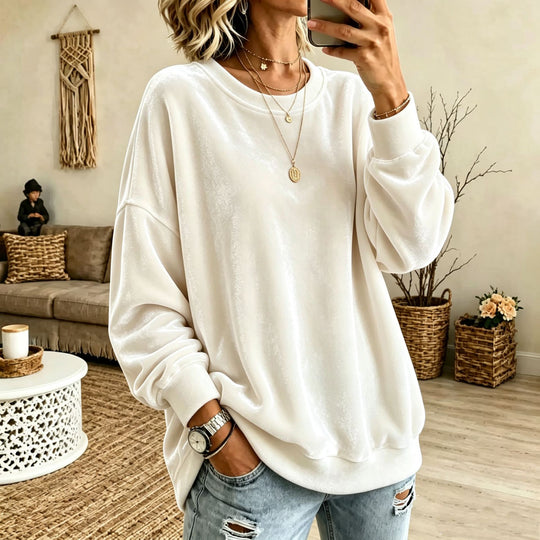 Damen Oversize-Samtpullover mit weitem Schnitt und geripptem Saum Shop Nory