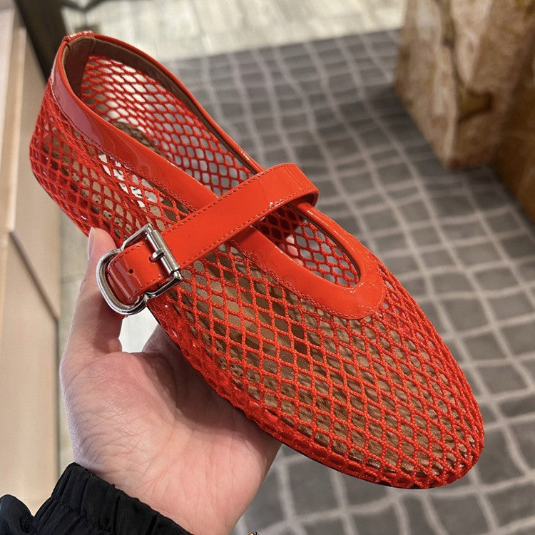 Damen Netz-Ballerinas mit elegantem Riemen und bequemer Sohle