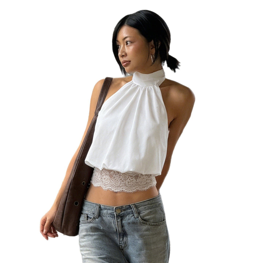 Damen Haltertop mit zarten Spitzenakzenten und eleganter Schnürung