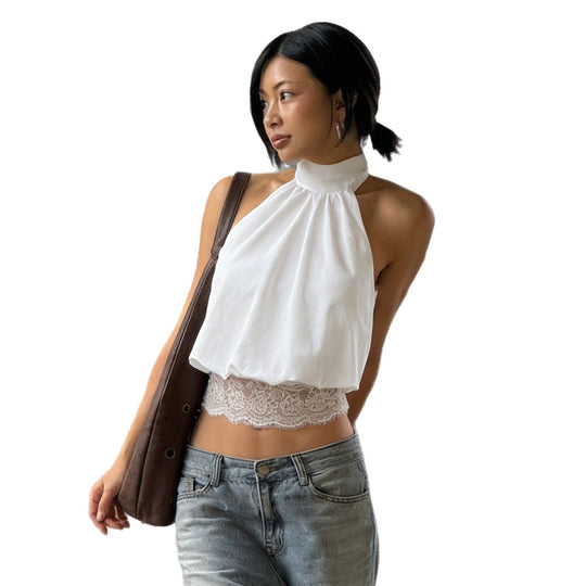 Damen Haltertop mit zarten Spitzenakzenten und eleganter Schnürung