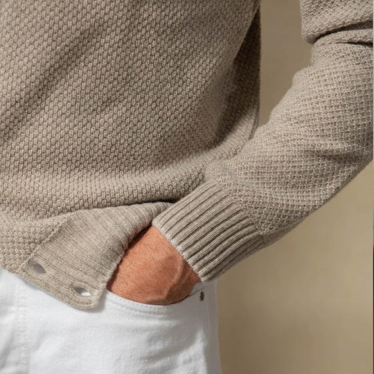 Herren Strukturstrick-Cardigan mit Stehkragen und durchgehender Knopfleiste Shop Nory