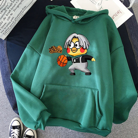 Unisex nan Kapuzenpullover mit Comic-Küken Basketballprint, Kängurutasche und weichem Fleece Shop Nory