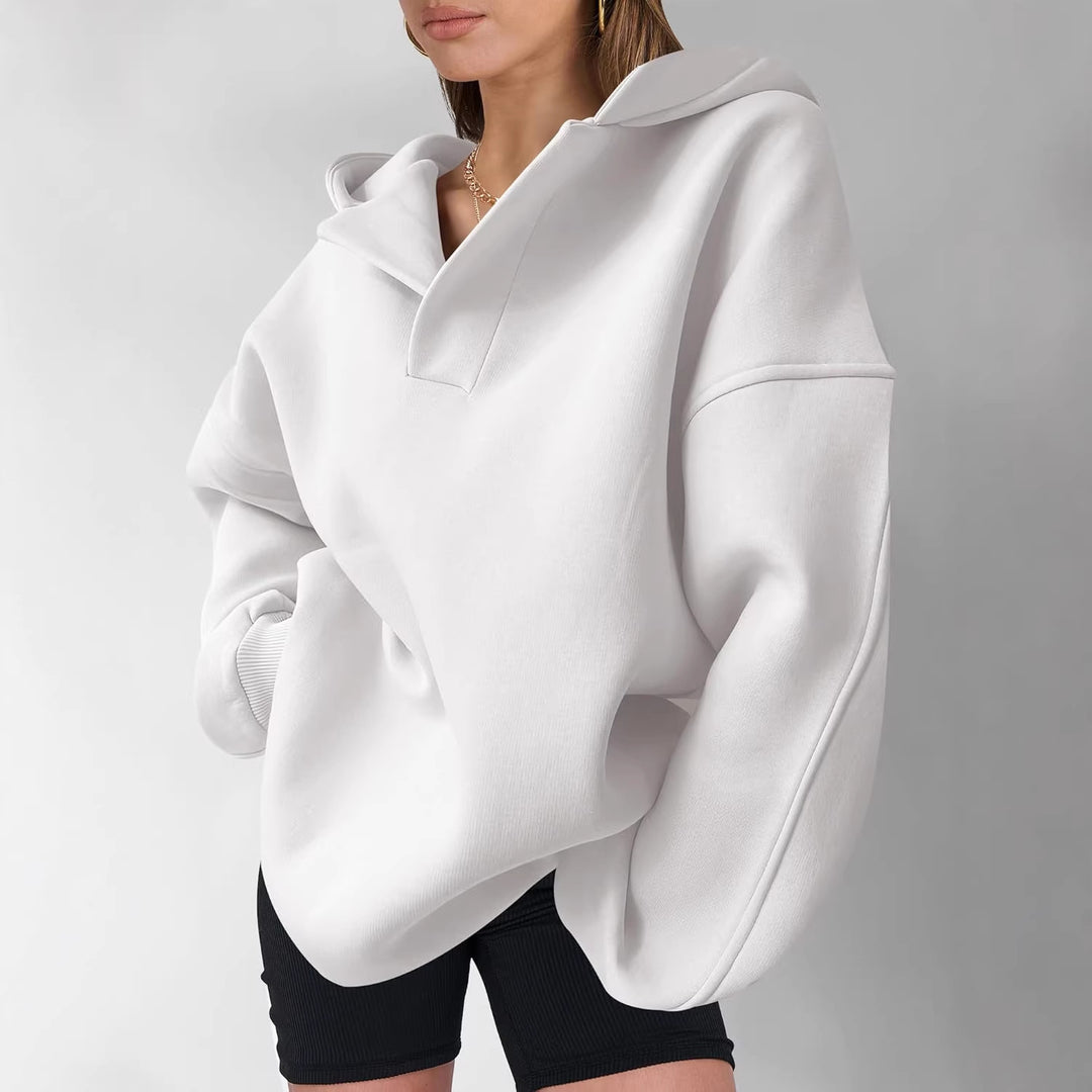 Damen Oversize-Kapuzenpullover aus schwerem Sweatstoff mit V‑Ausschnitt‑Detail und langen Rippbündchen Shop Nory