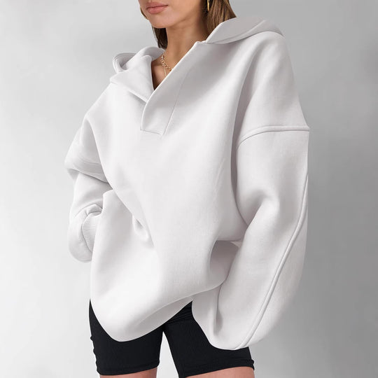 Damen Oversize-Kapuzenpullover aus schwerem Sweatstoff mit V‑Ausschnitt‑Detail und langen Rippbündchen Shop Nory