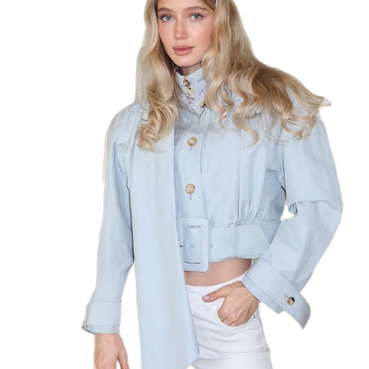 Damen Taillierte Cropped-Jacke mit überlanger Schluppe & breitem Taillengürtel Shop Nory