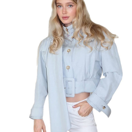 Damen Taillierte Cropped-Jacke mit überlanger Schluppe & breitem Taillengürtel Shop Nory