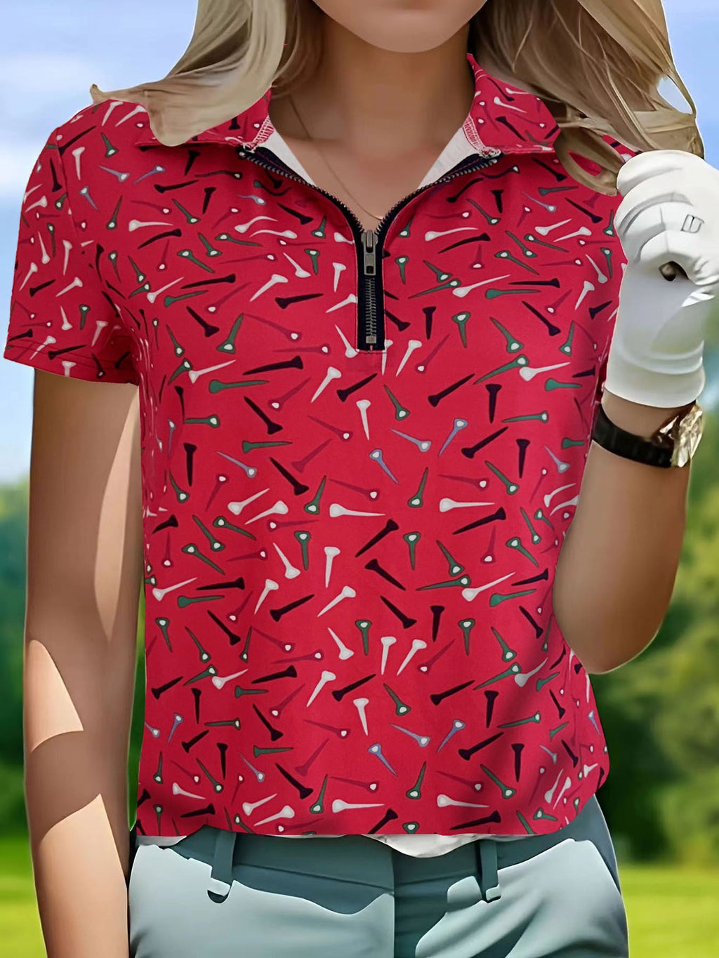 Damen Golfpolo mit modernem Reißverschluss und lShopnoryhaftem Design