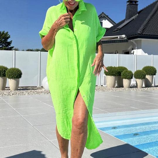 Damen Leichtes Baumwoll Button-Up Überkleid