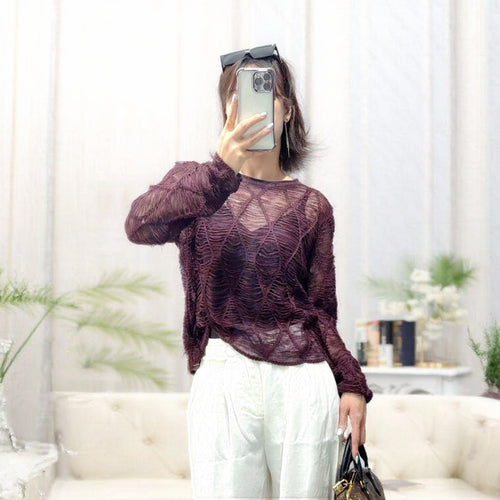 Damen Modischer Strickpullover mit offenen Maschen Shop Nory