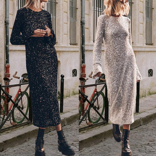 Damen Glitzerndes Langarmkleid