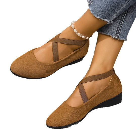 Damen Wedge-Ballerinas mit elastischem Kreuzband-Design und rutschfester Sohle