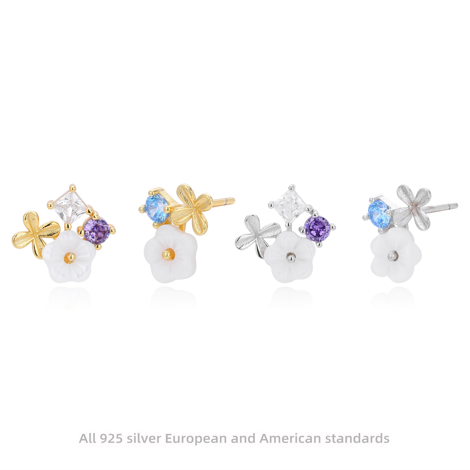 Damen Ohrstecker mit funkelnden Zirkonia in elegantem Blüten-Design Shop Nory