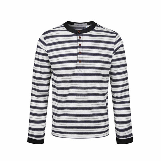 Herren Langarm-Henleyshirt mit gestreifter Struktur und Kontrastkragen Shop Nory