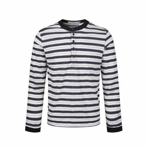 Herren Langarm-Henleyshirt mit gestreifter Struktur und Kontrastkragen Shop Nory