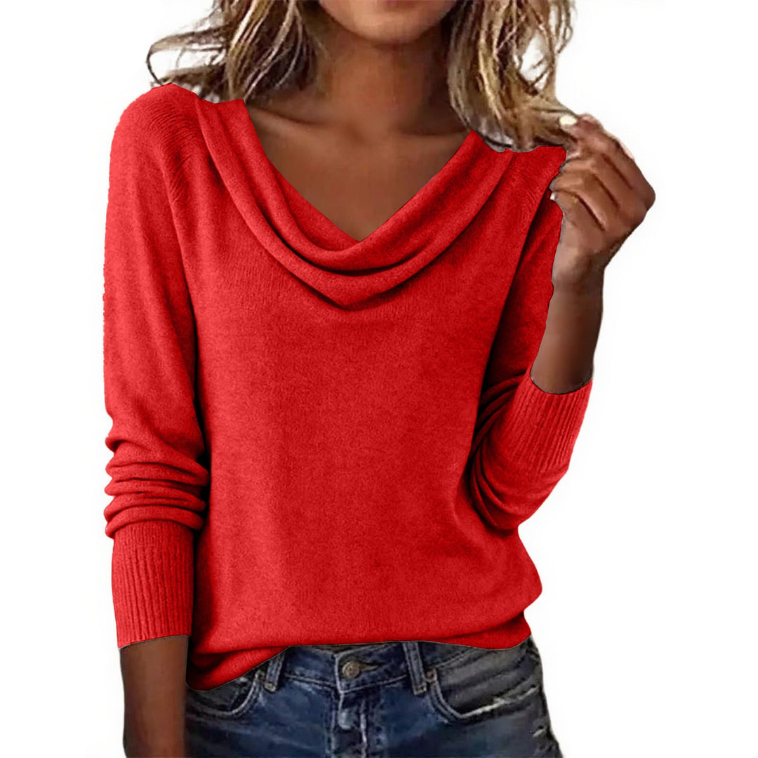 Damen Feiner Strickpullover mit Wasserfallkragen und Rippbündchen Shop Nory
