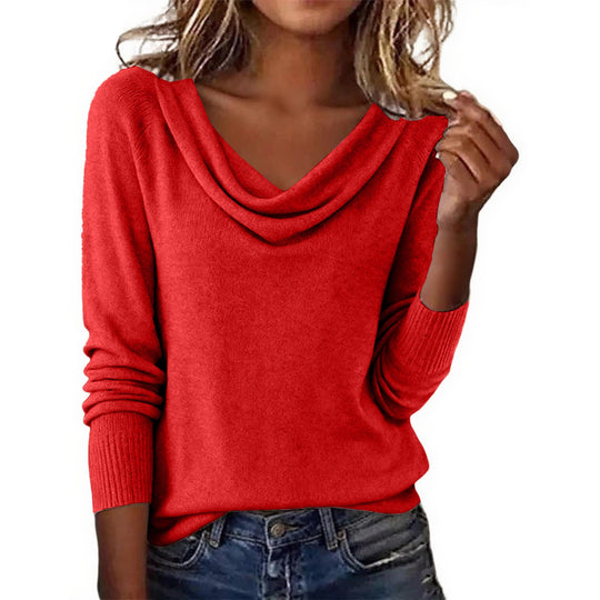 Damen Feiner Strickpullover mit Wasserfallkragen und Rippbündchen Shop Nory