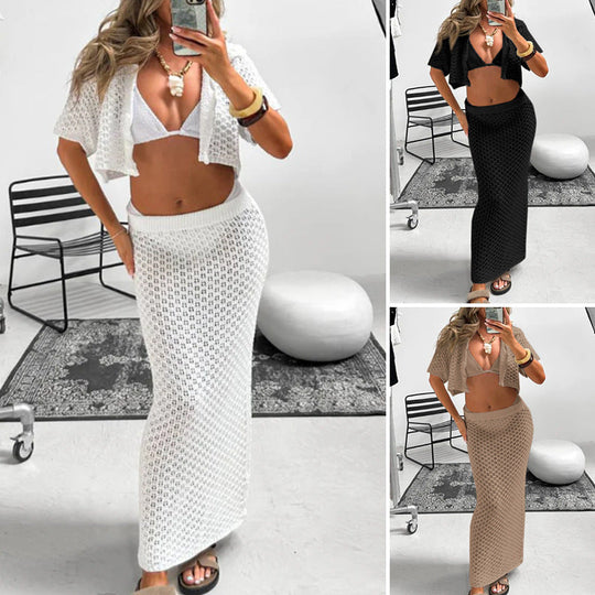 Damen gehäkeltes Crop-Top und Maxi-Rock Set
