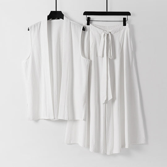 Damen Ärmellose Kimono-Weste und Hochtaillierte Culotte-Hose mit Bindegürtel Shop Nory