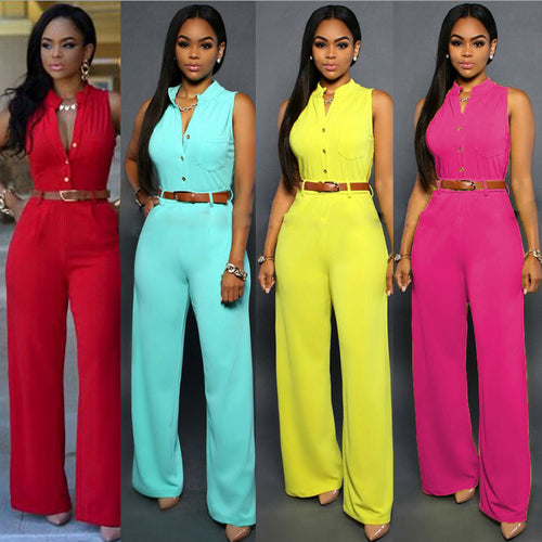 Damen Eleganter Jumpsuit mit Gürtel und Knopfdetail