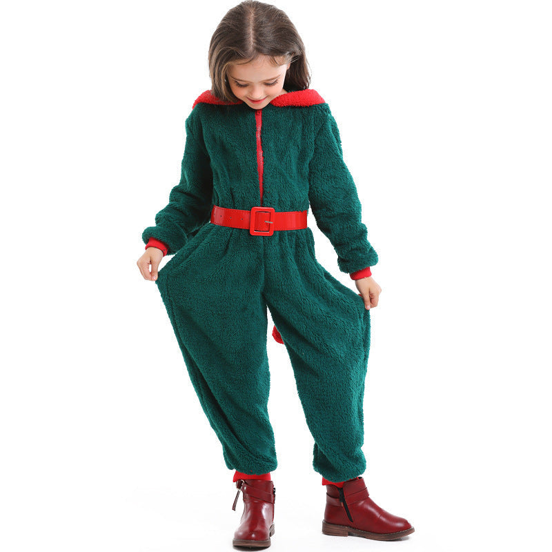 Mädchen kuscheliger Weihnachtsoverall mit Kapuze und Gürtel Shop Nory