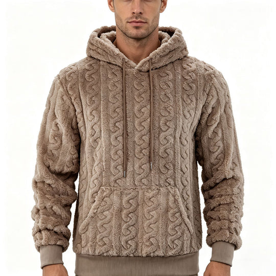 Herren Sherpa-Kapuzenpullover mit Zopfmuster, Kängurutasche und Rippbündchen Shop Nory