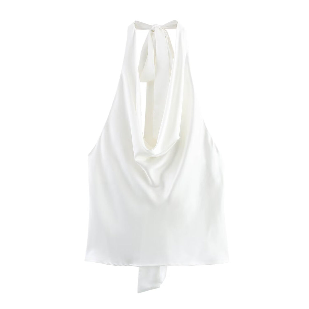 Damen Edles Haltertop mit fließendem Schnitt und eleganter Rückenbinde Shopnory