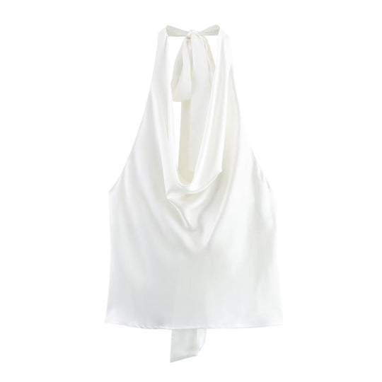 Damen Edles Haltertop mit fließendem Schnitt und eleganter Rückenbinde Shopnory