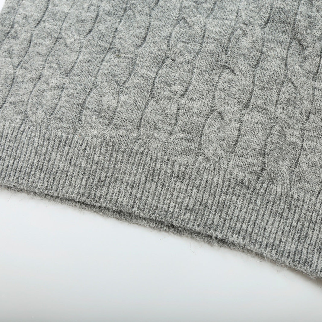 Damen Grobgestrickter Zopfmuster-Pullover mit offenem Polokragen und V‑Ausschnitt Shop Nory