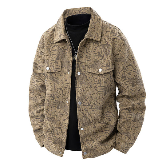 Herren Cord-Overshirt mit floralem Strukturprint, Brusttaschen und entspannter Passform Shop Nory