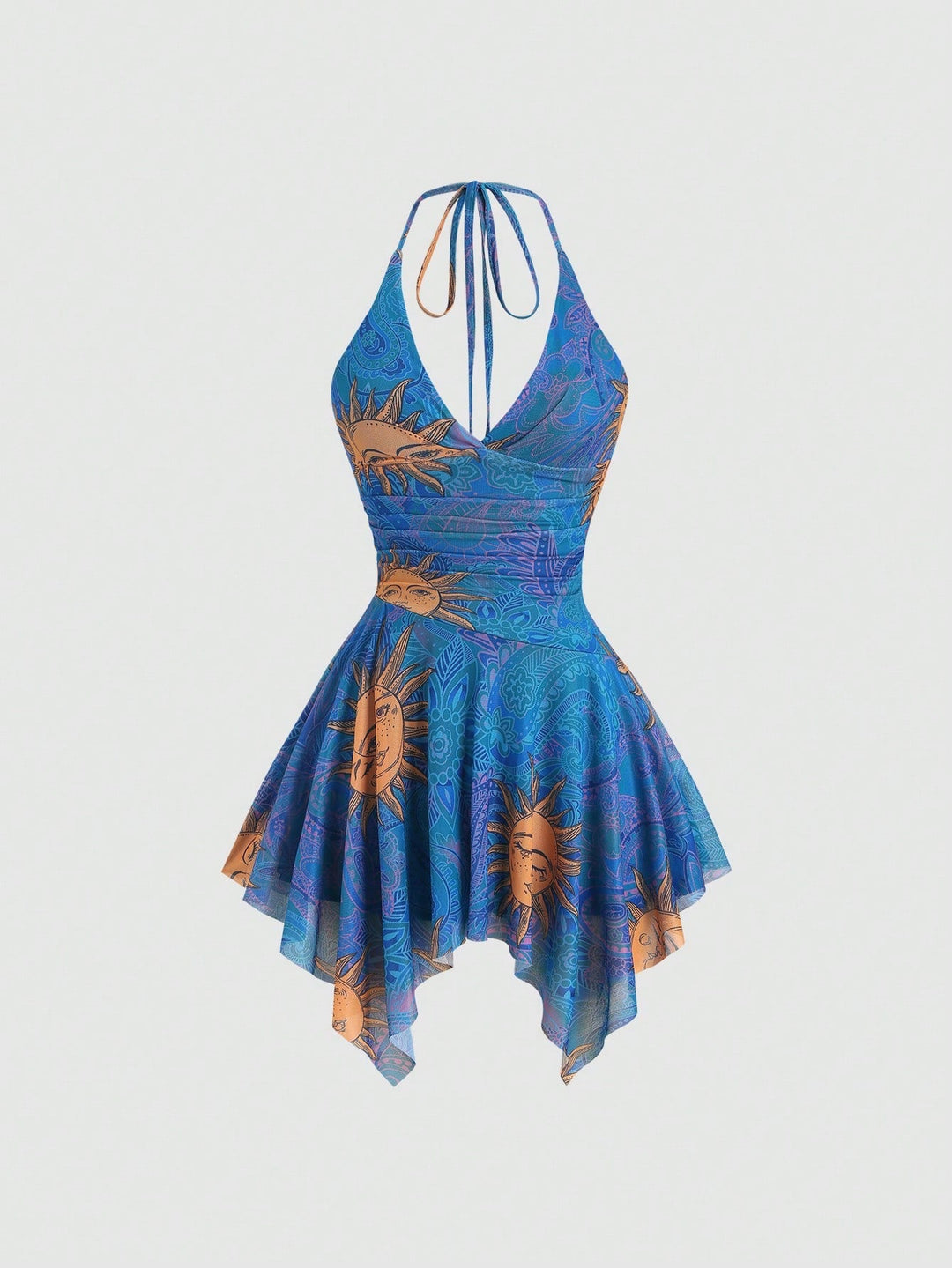 Damen lässiges Strandkleid mit asymmetrischem Saum und raffiniertem Druck