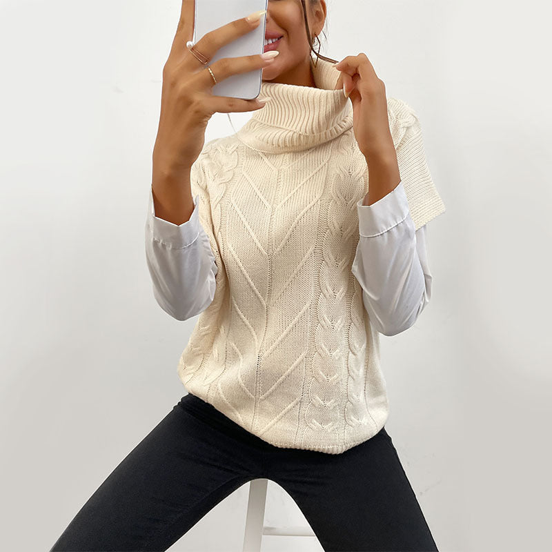 Damen Strickwesten-Pullover mit Zopfmuster und hohem Rollkragen Shop Nory