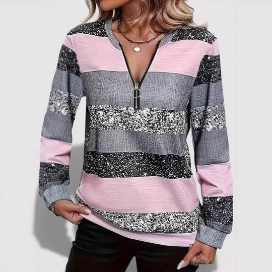 Damen Modischer Zip-Pullover mit grafischem Muster