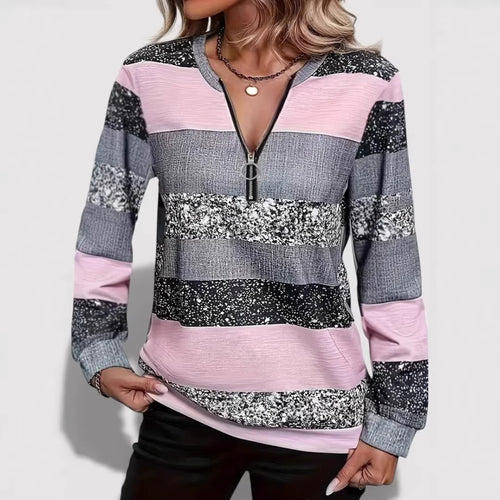 Damen Modischer Zip-Pullover mit grafischem Muster