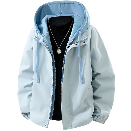 Herren Zweilagige Windbreaker-Kapuzenjacke mit Kontrastfutter und verdecktem Reißverschluss Shop Nory