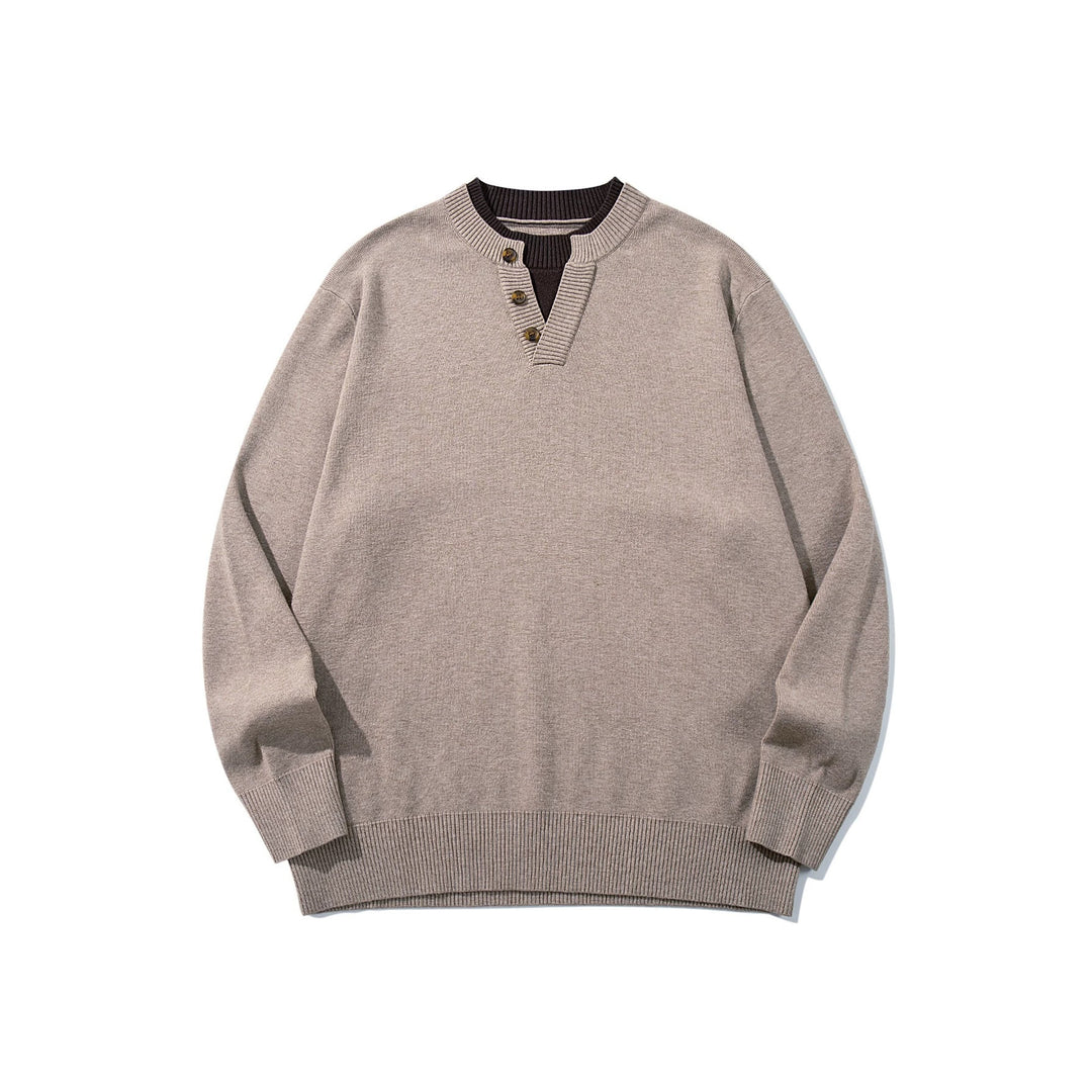 Unisex Gerippter Baumwollmix-Pullover mit Henley-Knopfleiste und Relaxed-Schnitt Shop Nory