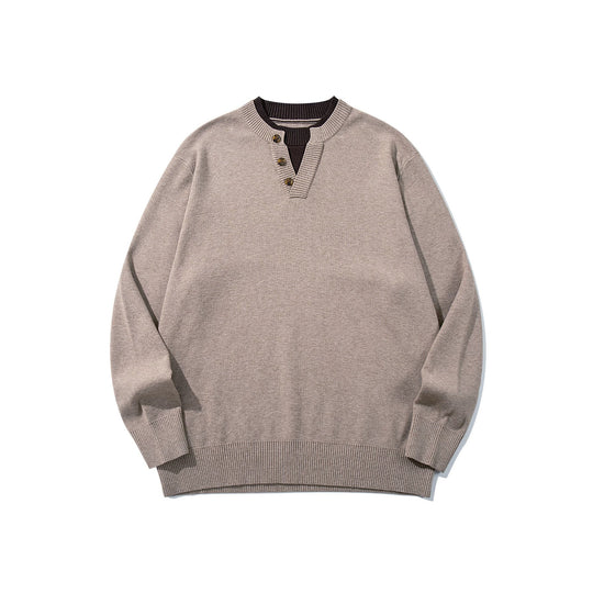 Unisex Gerippter Baumwollmix-Pullover mit Henley-Knopfleiste und Relaxed-Schnitt Shop Nory