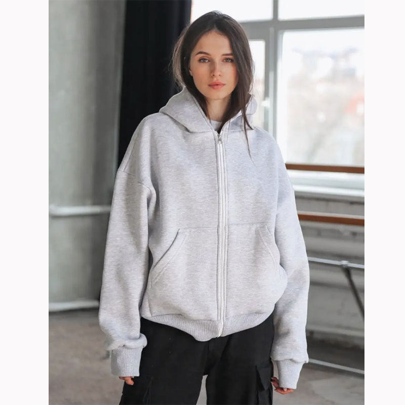 Damen nan extraweit geschnittener Zip-Hoodie mit verstärkter Kapuze, flachen Nähten und weichem Fleece-Innenfutter Shop Nory
