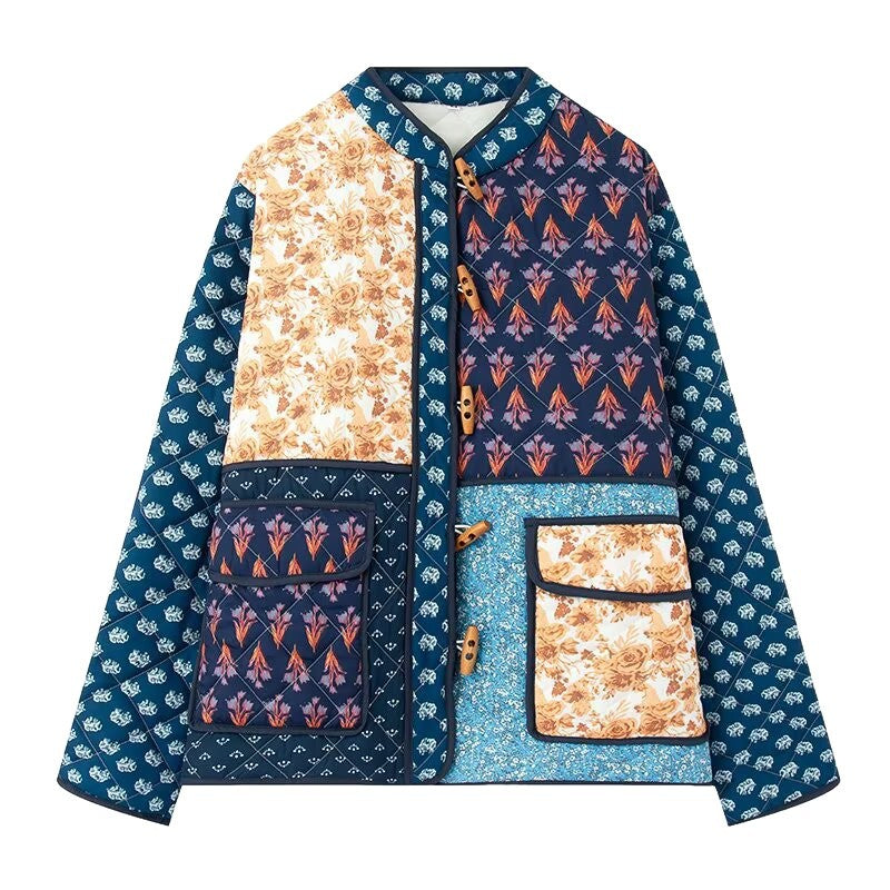 Damen Gefütterte Patchwork-Steppjacke mit Knebelverschlüssen und aufgesetzten Taschen Shop Nory