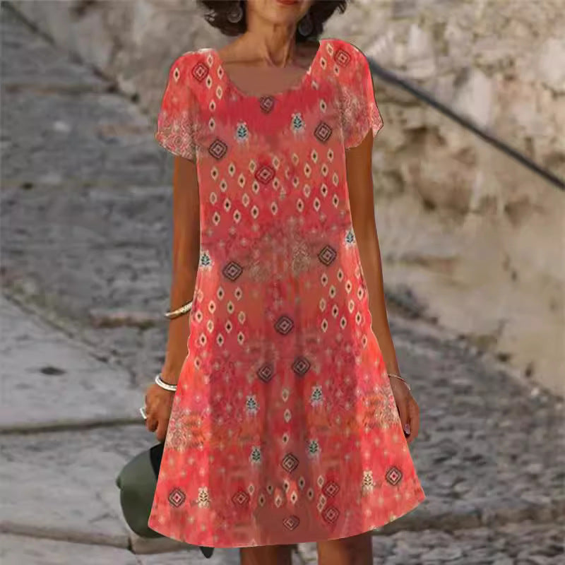 Damen lässiges Sommerkleid mit modernen Mustern und femininem Schnitt