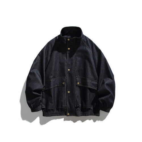 Unisex Boxy Jeansblousonjacke mit Stehkragen, Druckknopffront und elastischem Saum Shop Nory