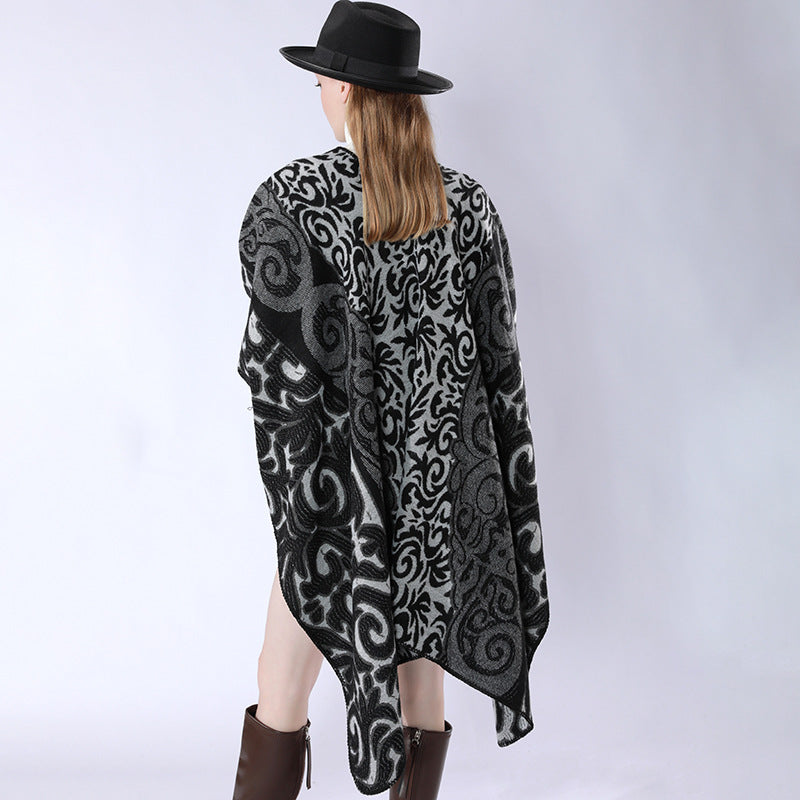 Damen Oversize-Kimono-Poncho im Jacquardstrick mit ornamentalem Muster und V-Ausschnitt Shop Nory