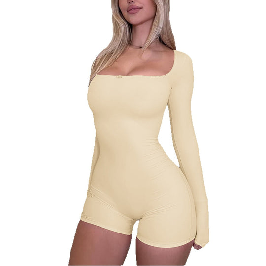 Damen nan figurbetonter Jumpsuit mit quadratischem Ausschnitt, langen Ärmeln und shorts-Länge Shop Nory