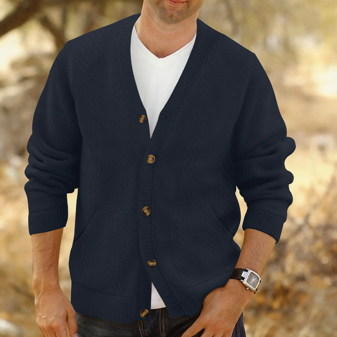 Herren Strukturierter Strickcardigan mit Zopf- und Waffelmuster, Knopfleiste und aufgesetzten Taschen Shop Nory