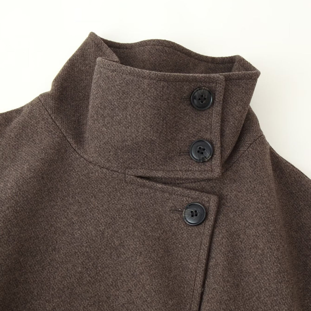 Damen Midilanger Wollmix-Mantel mit Stehkragen, asymmetrischer Knopfleiste und Taillengürtel Shop Nory