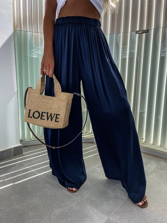 Damen weit geschnittene Palazzo-Hose mit hohem elastischem Bund und fließendem Jersey Shop Nory