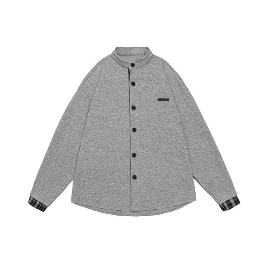 Unisex Oversize-Hemdjacke im Sweat-Overlay mit Stehkragen und karierter Innenmanschette Shop Nory